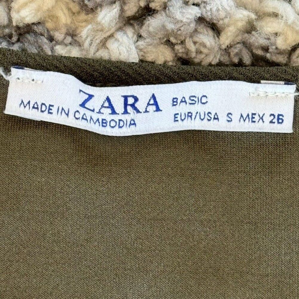 Zara Olive Green Midi Dress with Satin Scarf Belt - Size S - Picture 4 of 16